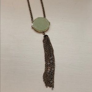 LOFT gold tassele necklace w/ mint medallion